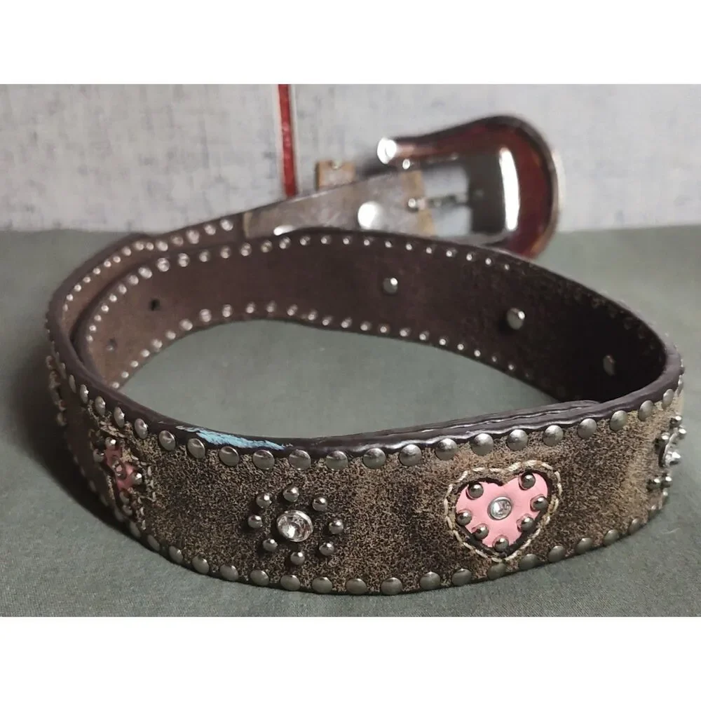 Nocona Girls Pink Hearts Rhinestones Belt